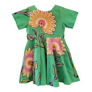 Vibrant Floral Kids' Casual Dress in Green - Size 6